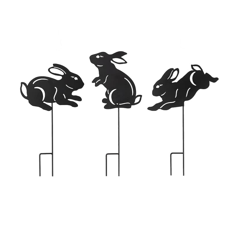 Glitzhome 2-in-1 Halloween Black Metal Rabbit Silhouette Yard Stakes Wall Decor (Set of 3)