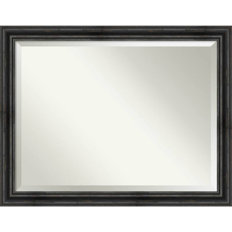 Beveled Wood Bathroom Wall Mirror - Rustic Pine Black Frame