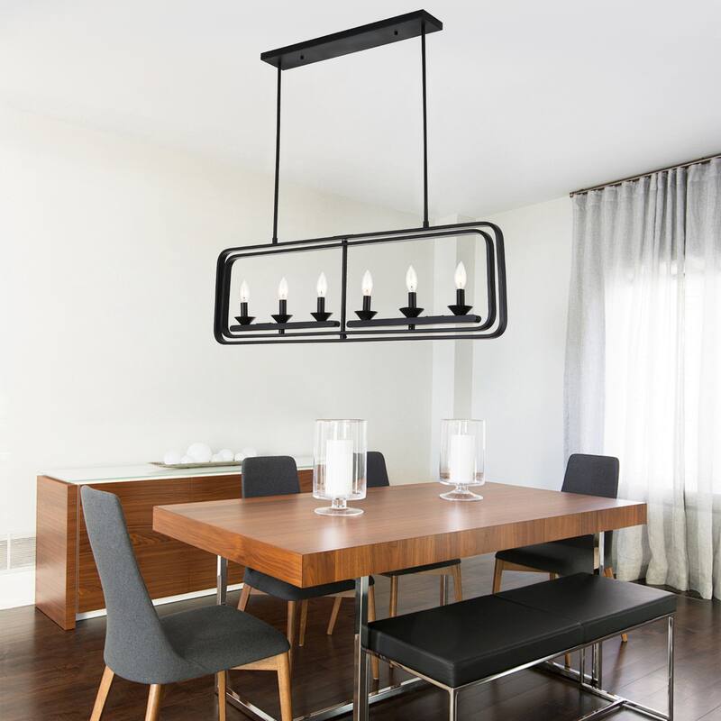 Oaks Aura Wooden Chandelier,Rectangular Frame Pendant Light,Farmhouse Hanging Lamp,Height Adjustable for Living Room,Dining Room