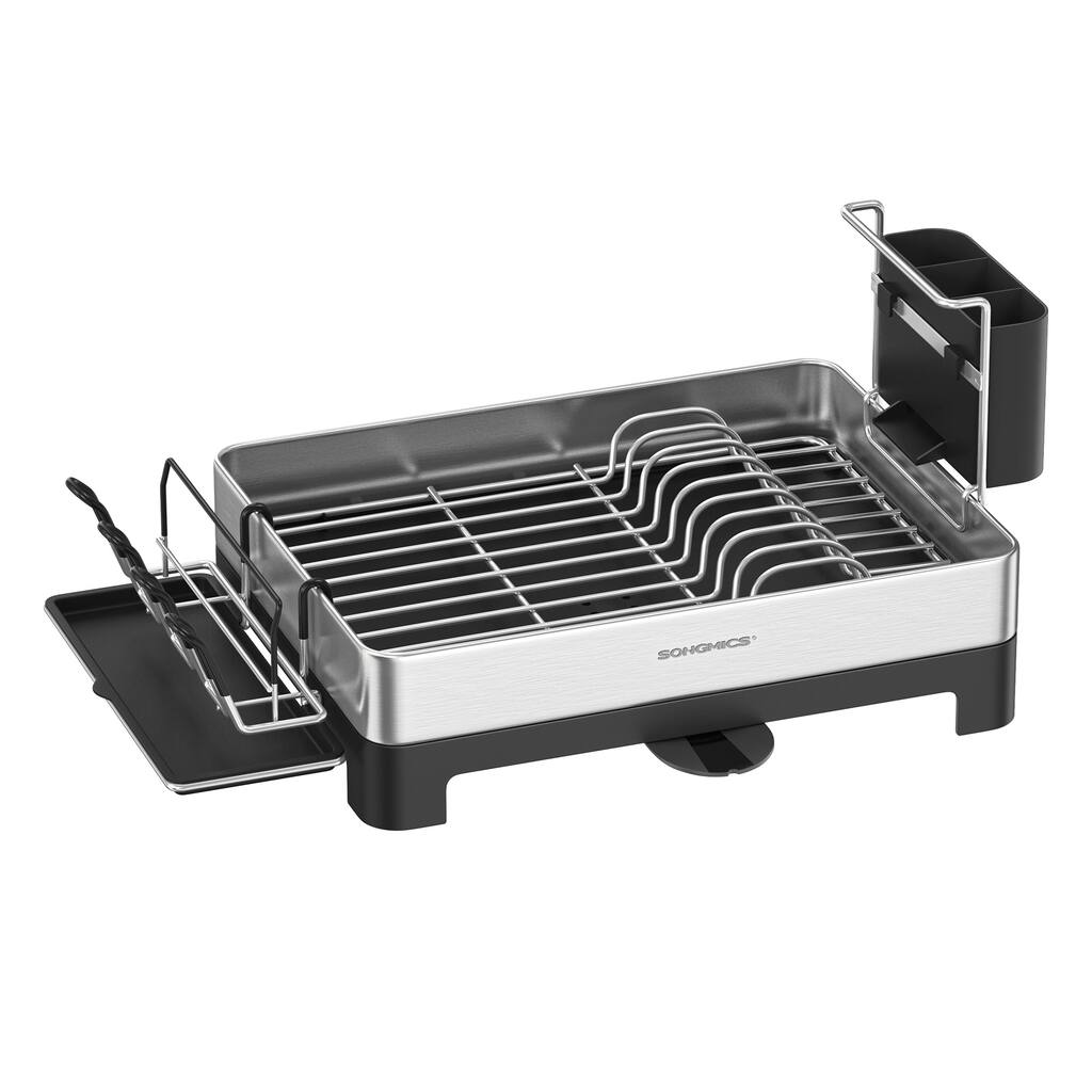 SONGMICS Dish Drying Rack, Stainless Steel Dish Rack with Rotatable Spout, Drainboard, for Kitchen