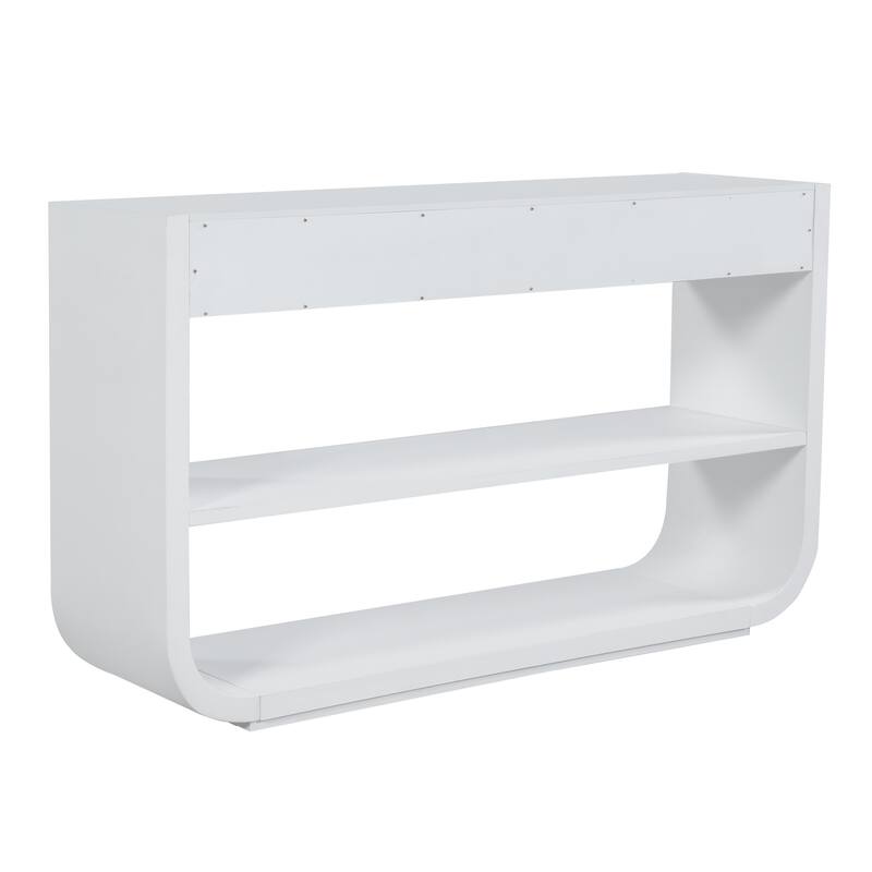Christopher Knight Home - Modern Entryway Curved Console Table with Soft-Close Drawers & Open Shelves for Living Room, Hallway