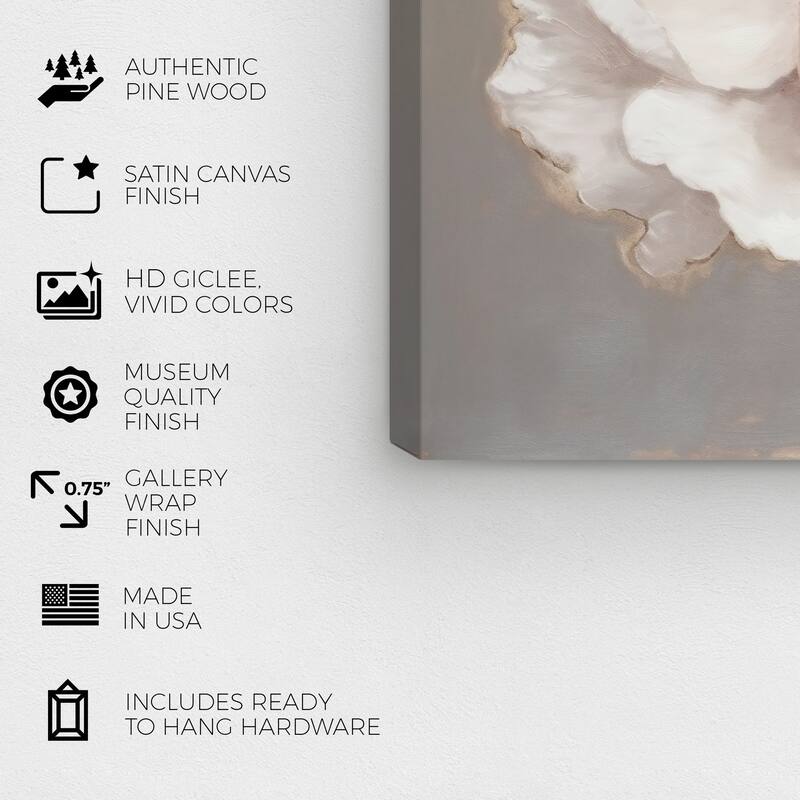Wynwood Studio Canvas Floral and Botanical Soft Creamy Flower White and French Country Wall Art Canvas Print - White, Gray