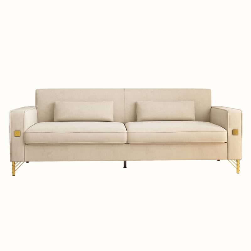 85.63" Velvet Sofa Couch with Cushions, Loveseat for Living Room, Square Armrest Upholstered Sofa with Metal Legs