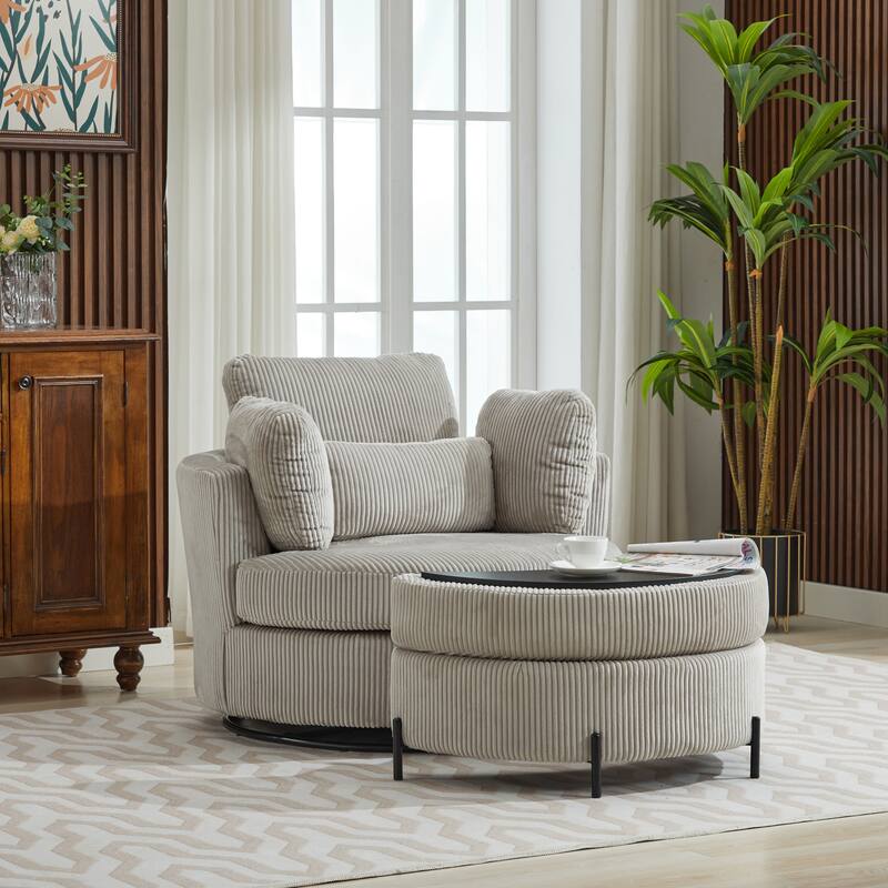 42.3"W Upholstered Swivel Accent Chair with 4 Pillows and Half-Moon Storage Ottoman
