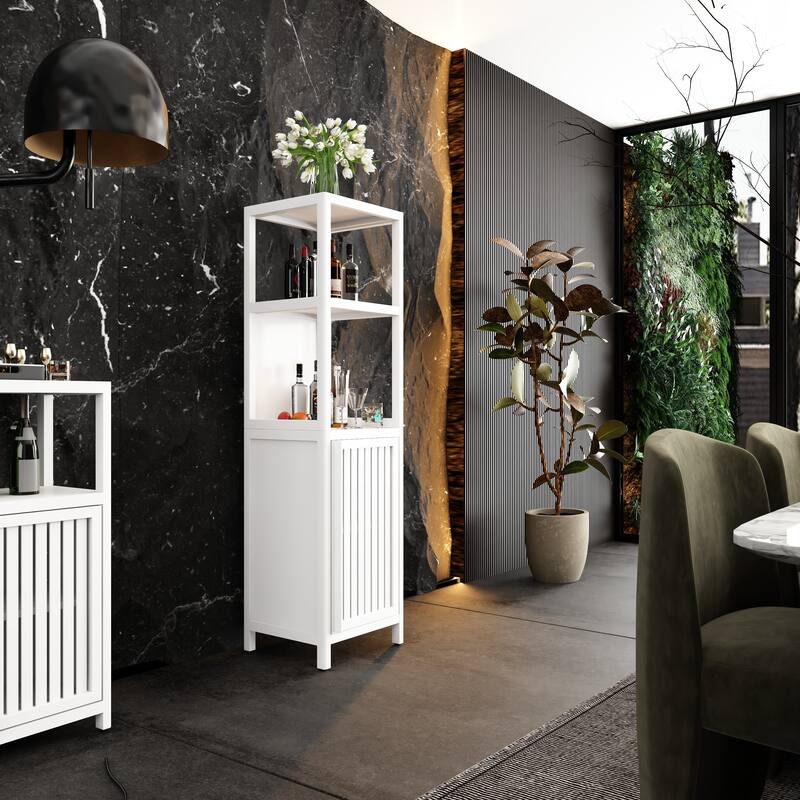 A 52-foot-tall white linen tower bamboo storage cabinet, suitable for main living spaces such as bathrooms, bedrooms, an