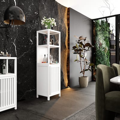 A 52-foot-tall white linen tower bamboo storage cabinet, suitable for main living spaces such as bathrooms, bedrooms, an