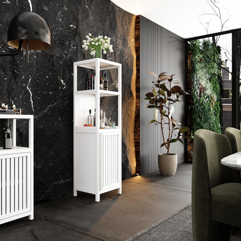 A 52-foot-tall white linen tower bamboo storage cabinet, suitable for main living spaces such as bathrooms, bedrooms, an