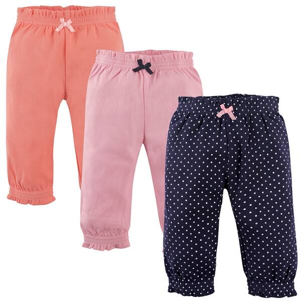 slide 1 of 1, Hudson Baby Infant Girl Cotton Pants 3pk, Navy Polka Dots 0-3 Months - Navy Polka Dots