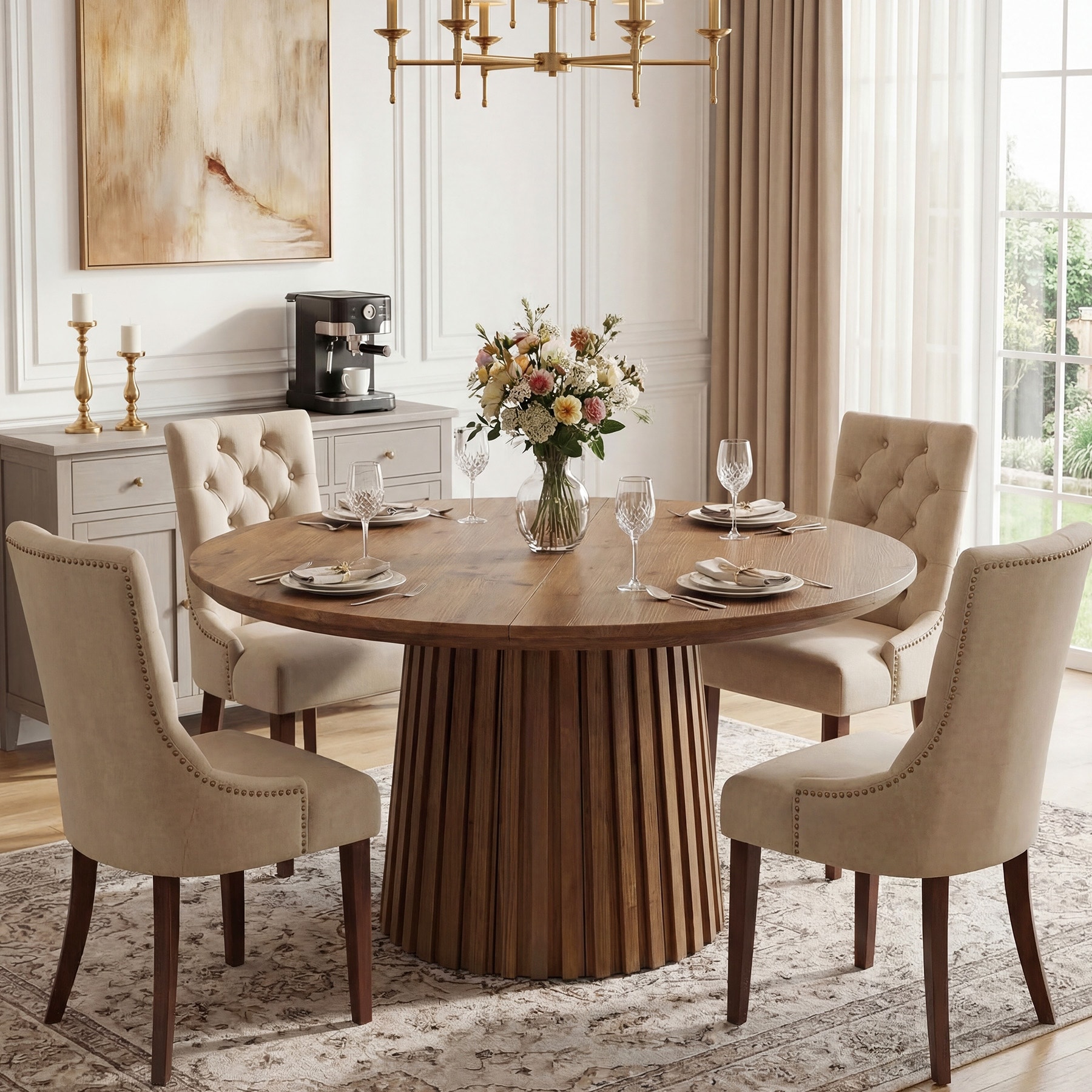 Solid Wood Dining Table for 4-6 People, 47.3'' Round Kitchen Table