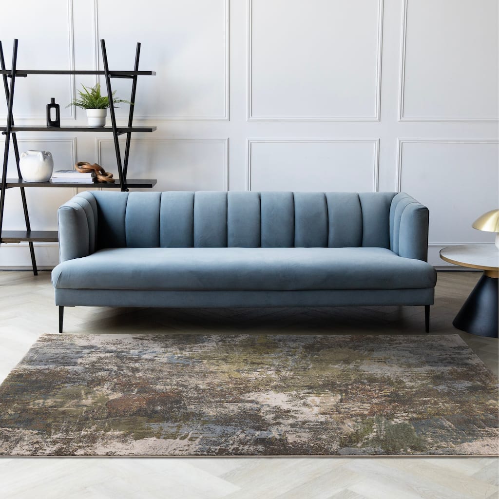 Grey Blue Green Pink Distressed Area Rug