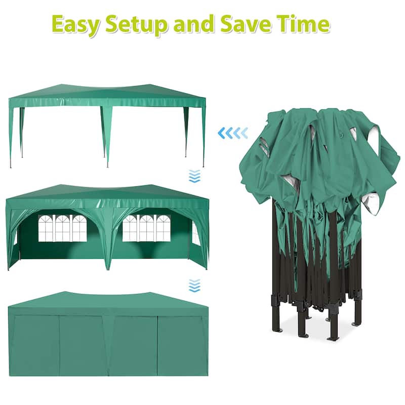 10 ft. x 20 ft. Pop Up Canopy Outdoor Portable Party Wedding Tent with 6 Removable Sidewalls and Carry Bag + 6pcs Weight Bag