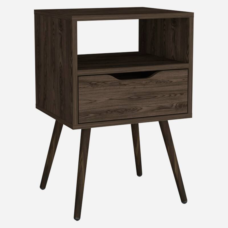 Dark Walnut Nightstand with Single Shelf