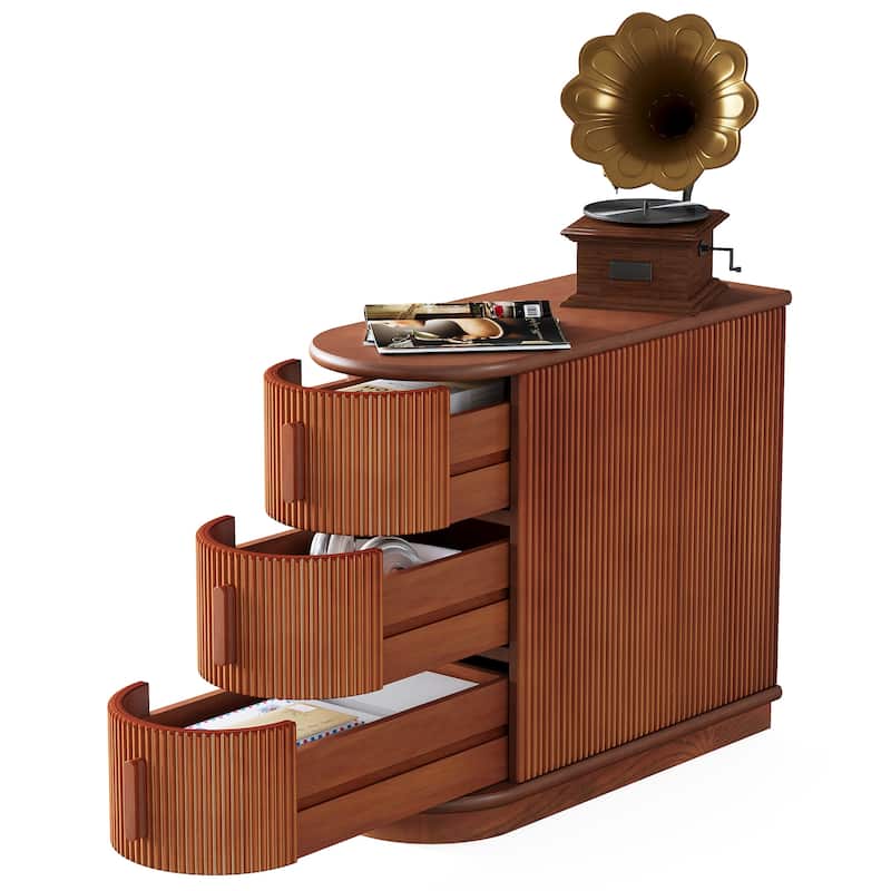 Semi-oval 3-drawer Solid Wood End Side Table for Living Room