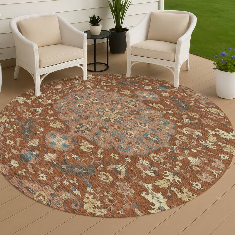 Machine Washable Indoor/ Outdoor Traditional Indore Chantille Rug - Paprika - 8' x 8'