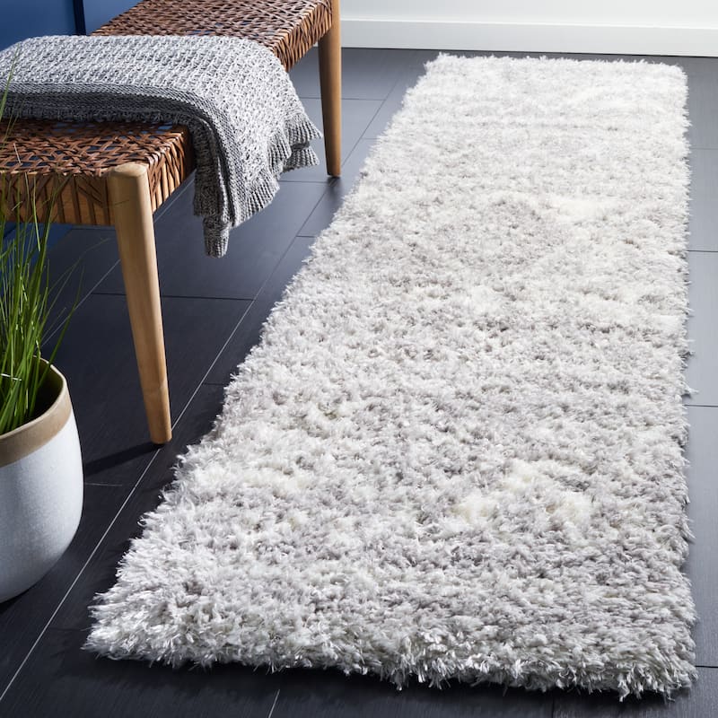 SAFAVIEH Handmade Flokati Yaffa Shag Solid Polyester Rug - 2'2" x 8' Runner - Grey/Ivory