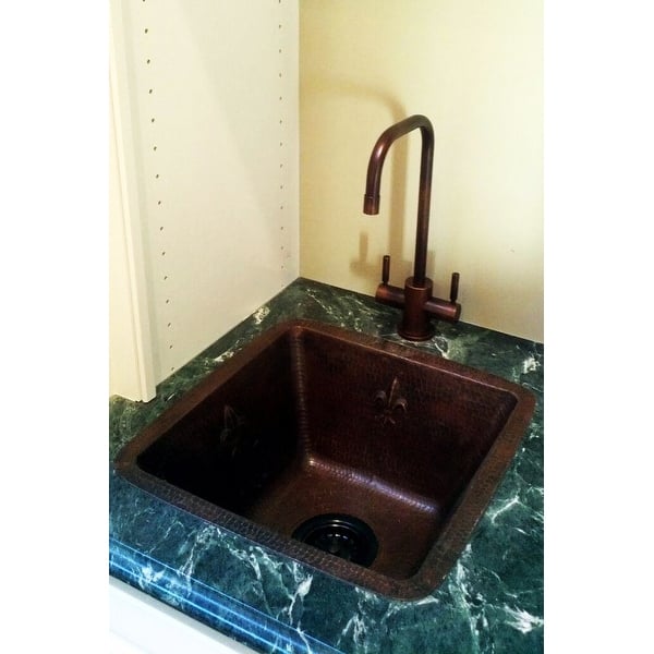 16" Rectangular Copper Bar Prep Sink with 3.5" Drain and ORB Faucet 