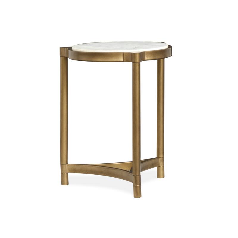 Magnussen Home Cassidy Aged Brass and Volakas Classic Round Accent Table - 19.88''W x 19.63''D x 24''H - 19.88''W x 19.63''D x 24''H