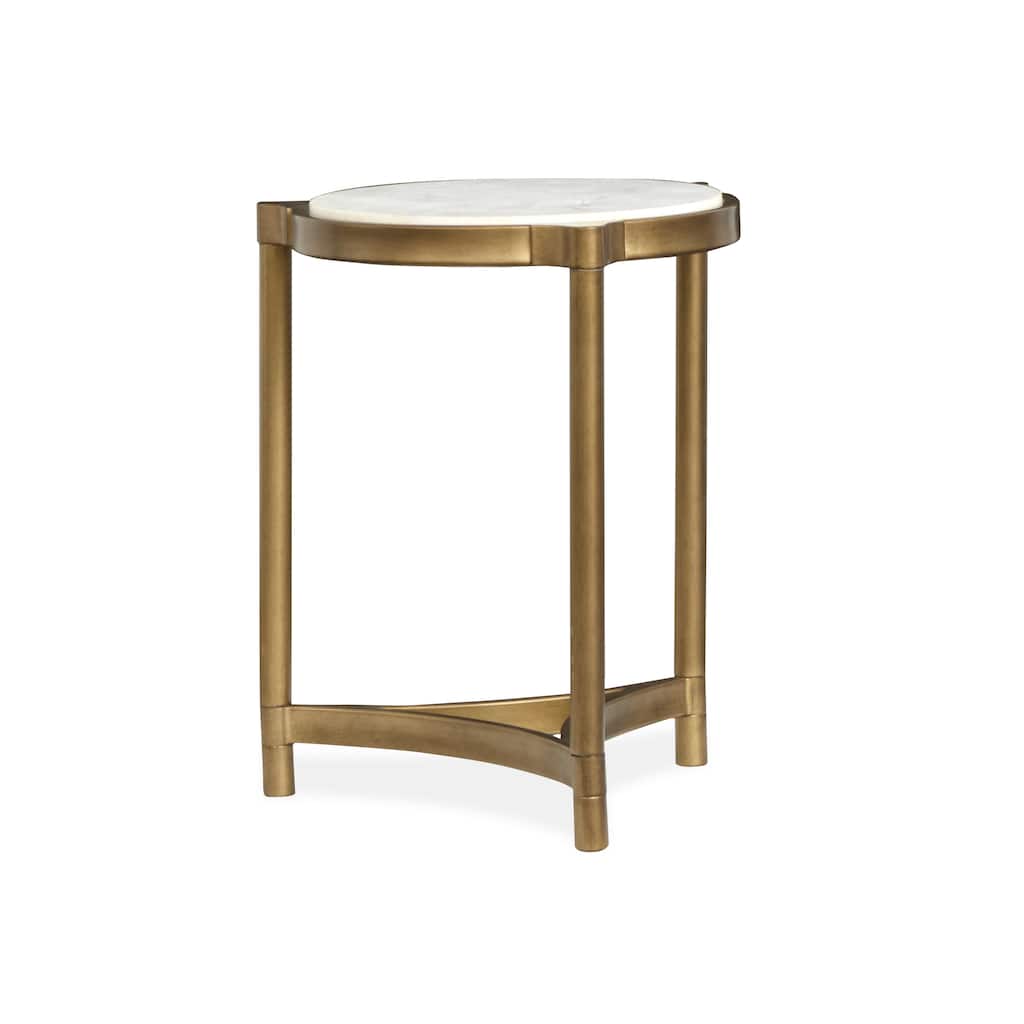 Magnussen Home Cassidy Aged Brass and Volakas Classic Round Accent Table - 19.88''W x 19.63''D x 24''H