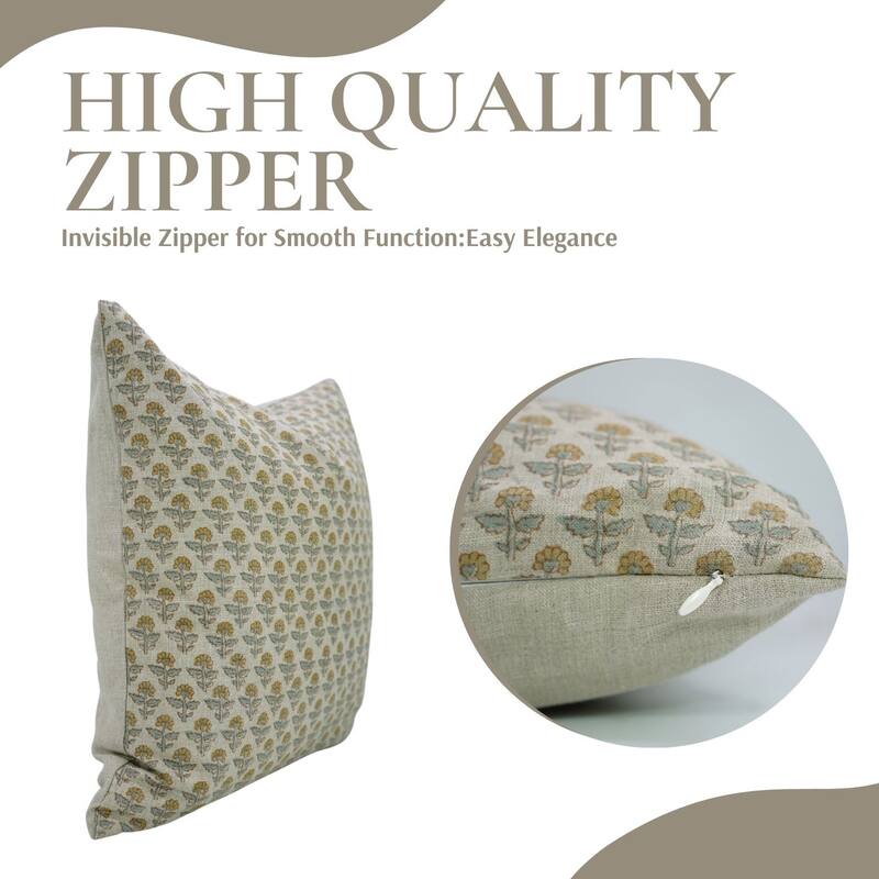 Fabdivine 12x20 Handmade Pure Linen Cushion Cover Floral Mustard Ideal for Sofa, Floral Block Print, Accent Décor, Bagru Buti