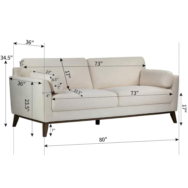 Birre Beige Micro Boucle Fabric Sofa with Walnut Wood Legs