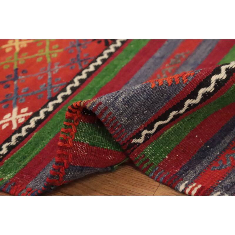 Hand Woven Oriental 100% Wool Carpet Southwestern Tribal Multi-Colored Kilim Area Rug - 9' 6'' X 6' 1''