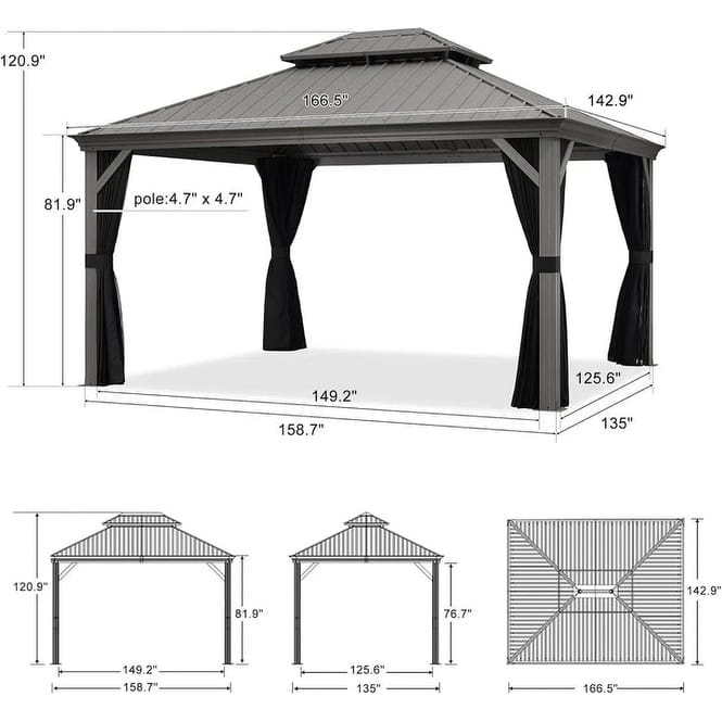 PURPLE LEAF Patio Gazebo for Light Grey Backyard Hardtop Galvanized Steel Frame with Upgrade Curtain