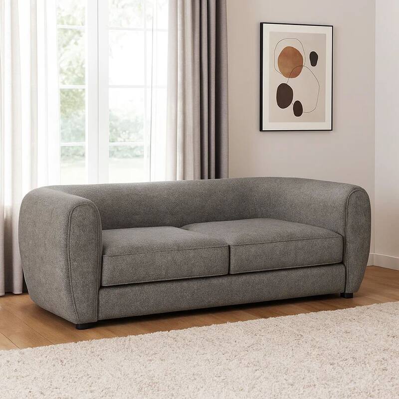 Dly Retro Sofa, Gray Boucle Seat, Welt Trim, 87 Inch Tuxedo Style