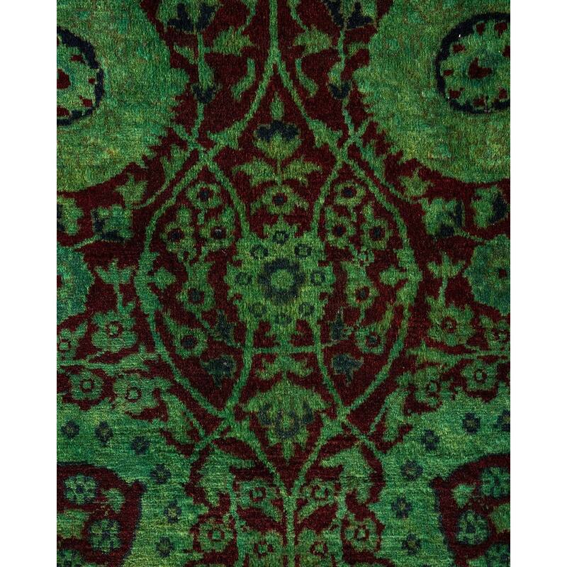 Overton Hand Knotted Wool Vintage Inspired Modern Contemporary Overdyed Green Runner Rug - 3' 3" x 8' 7"