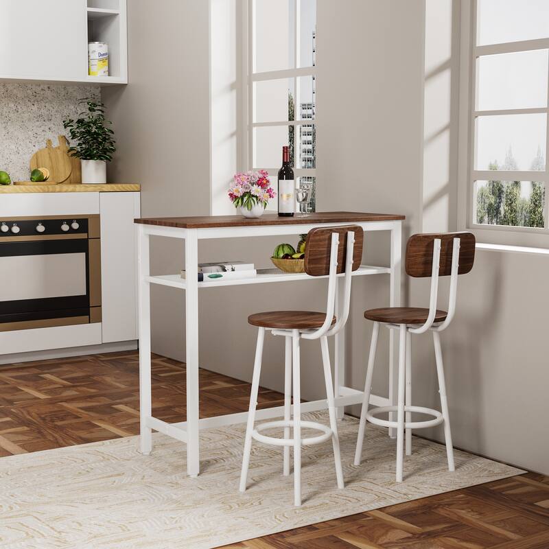 Dining Table Set with 2 Stools,3 Piece Counter Height for Kitchen, Living Room, Small Apartment Breakfast Table Faux Marble Top
