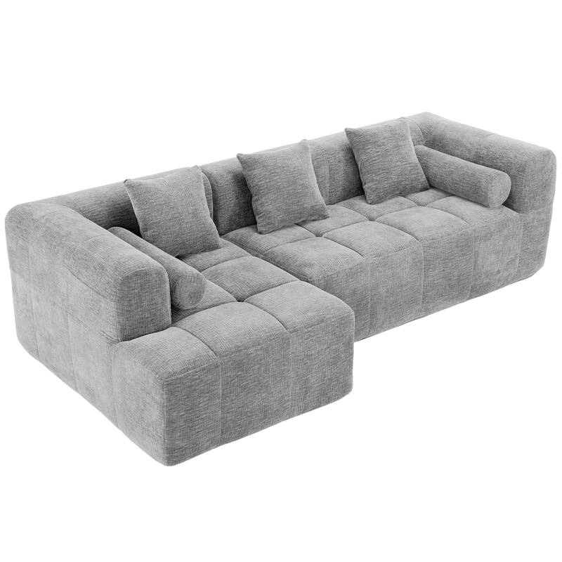 Roomfitters 101 Inch Modern Modular Sectional Sofa with Deep Seating and Side Pockets, Chenille, Light Gray