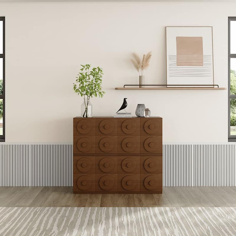 Modern 1-4 Pieces Modular Walnut Color Cabinets,TV Stands with Brown Solid Wood Veneer, Drawers & Caninets