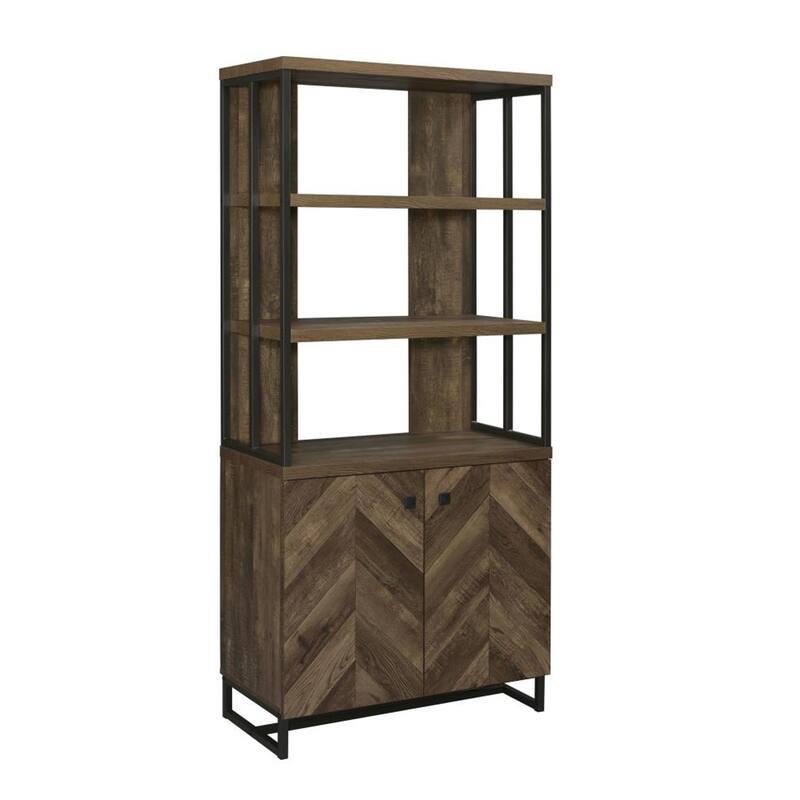 2-Door Bookcase in Rustic Oak Herringbone and Gunmetal