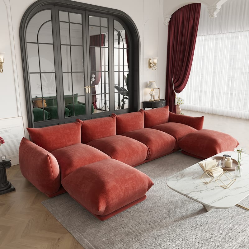 130" U-Shaped Sectional Sofa, Minimalist Chenille Modular Sofas Couches