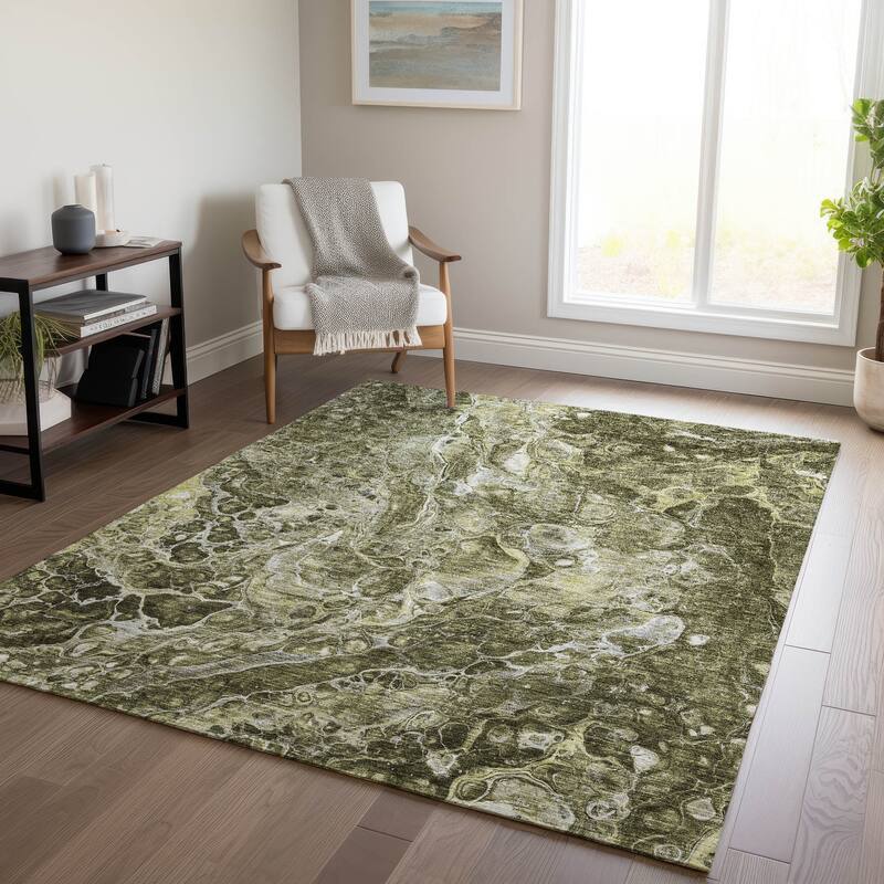 Machine Washable Indoor/ Outdoor Chantille Abstract Watercolor Rug - Taupe - 5' x 7'6"
