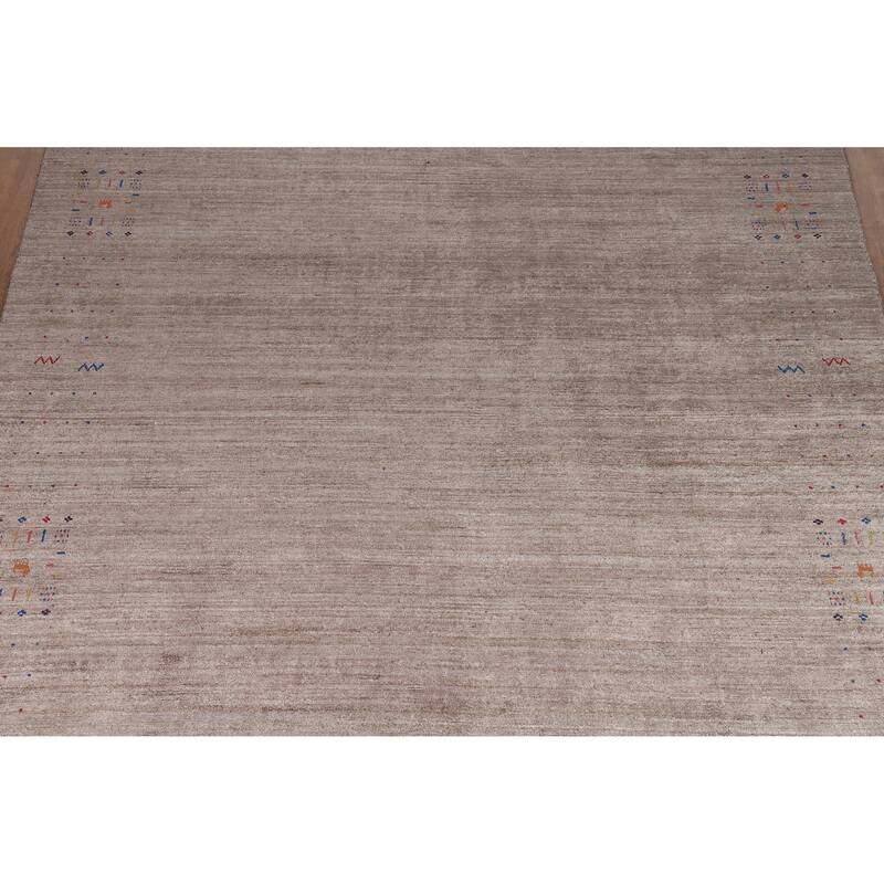 Brown Gabbeh Oriental Area Rug Handmade Silk Carpet - 8'10" x 11'9"