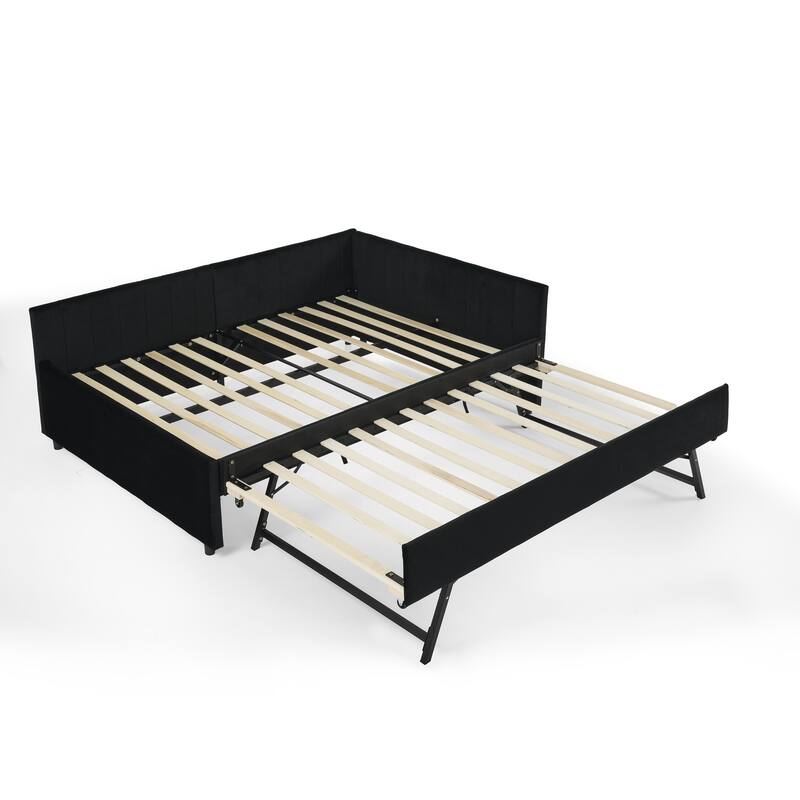 Full Size Upholstered Tufted Sofa Bed with Trundle, Velvet, Black (79.5''x58''x25'')