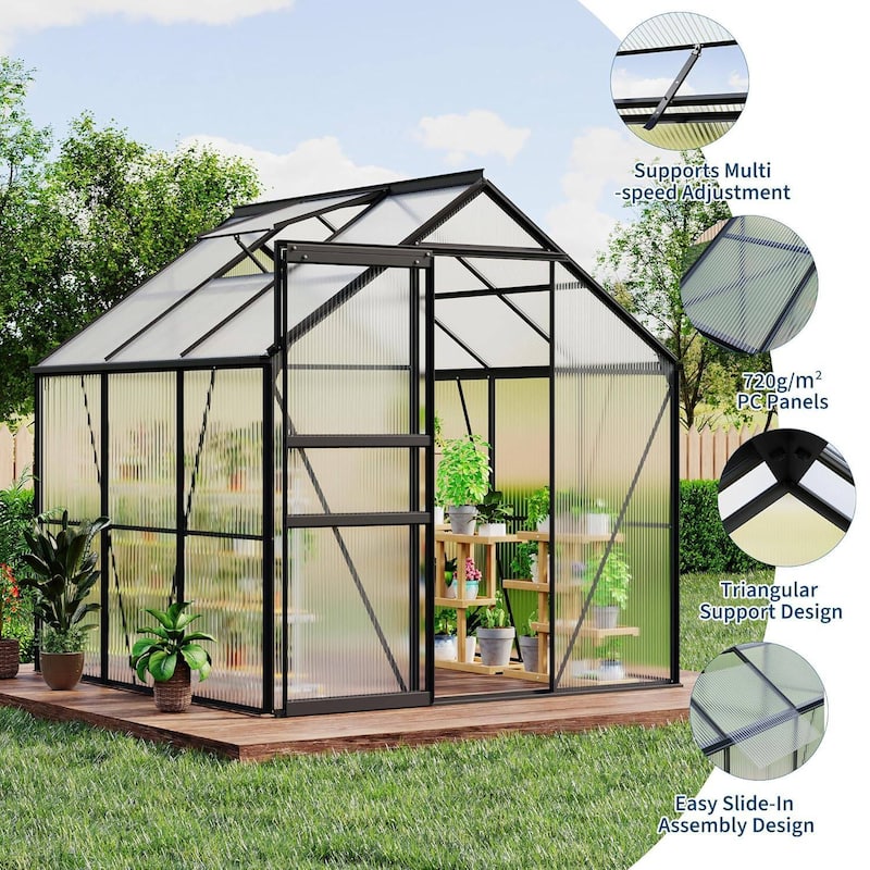 6 x 6 FT Winter Polycarbonate Greenhouse for Outdoors Gardening, Black