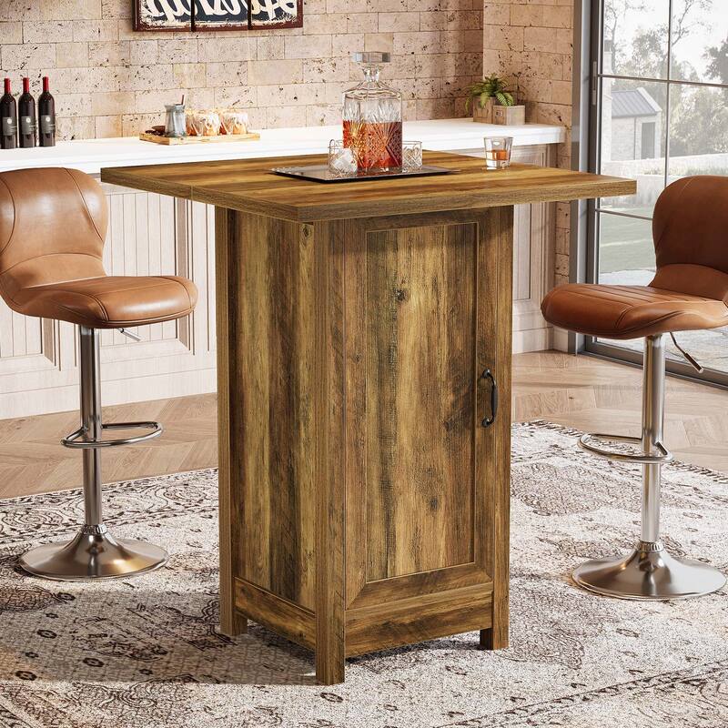 Bar Table with Closed Cabinet Door, 31.5-Inch Cocktail Pub Table - Brown