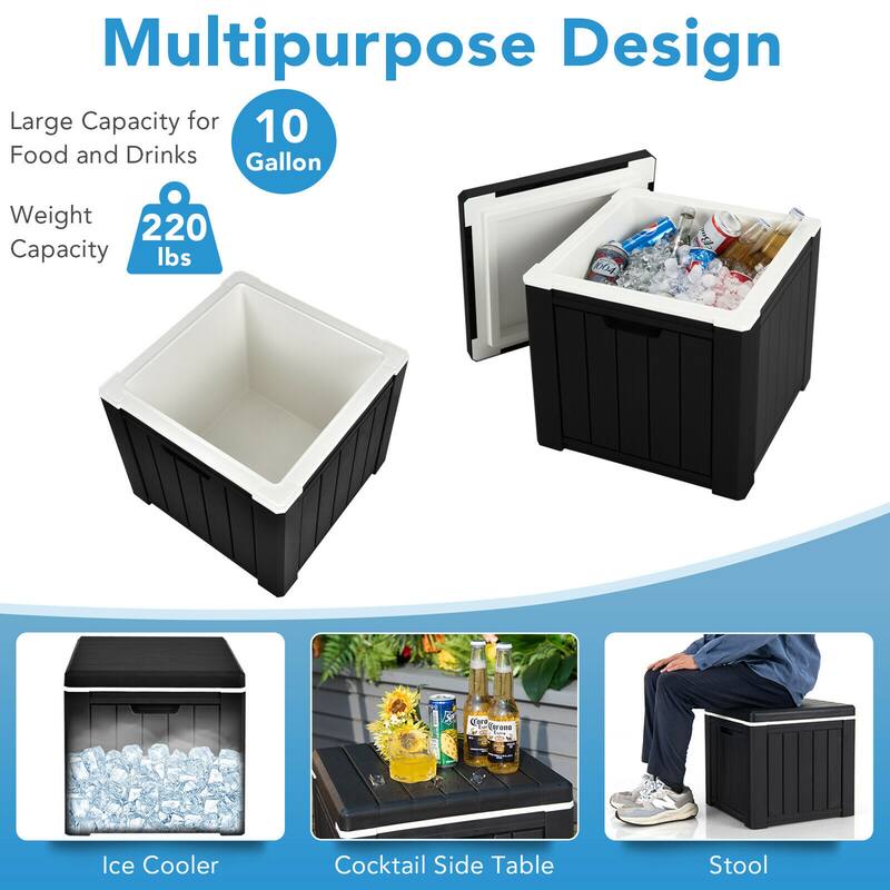 Gymax Patio 10 Gallon Ice Cube Cooler Box Table Stool Storage W/Handle - 17'' x 17'' x 16''