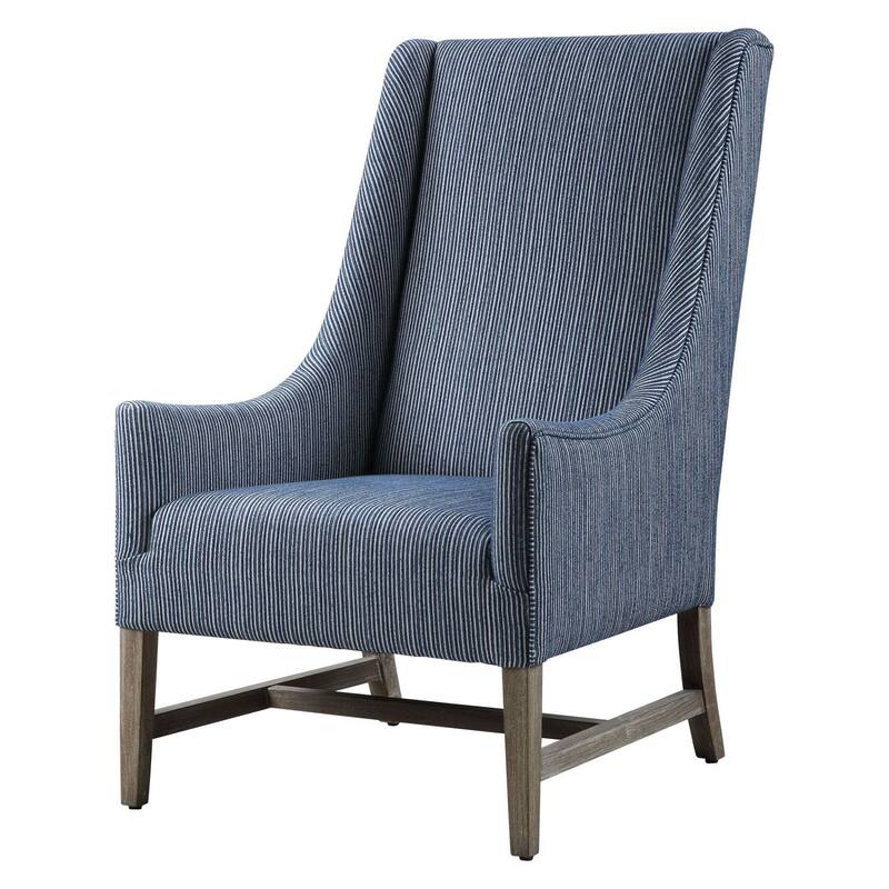 Uttermost Galiot 27" Wide Coastal Feel Wingback Arm Chair with Striped - Blue / White