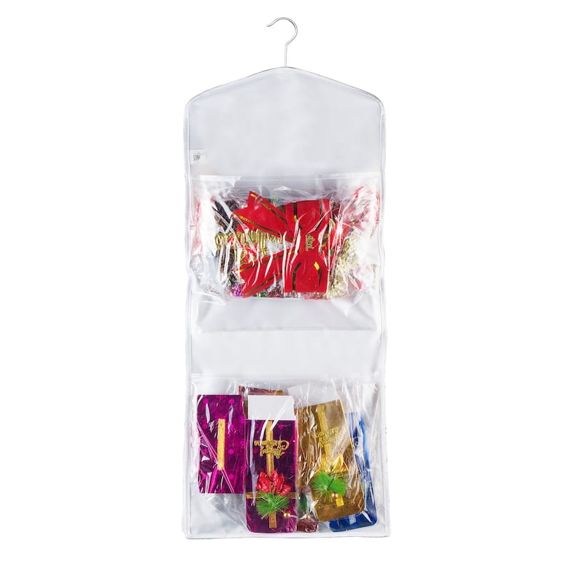 Wrapping Paper Storage Organizers- 2 Pack- Dual Sided Hanging Gift Wrap Station-Clear Compartments by Elf Stor