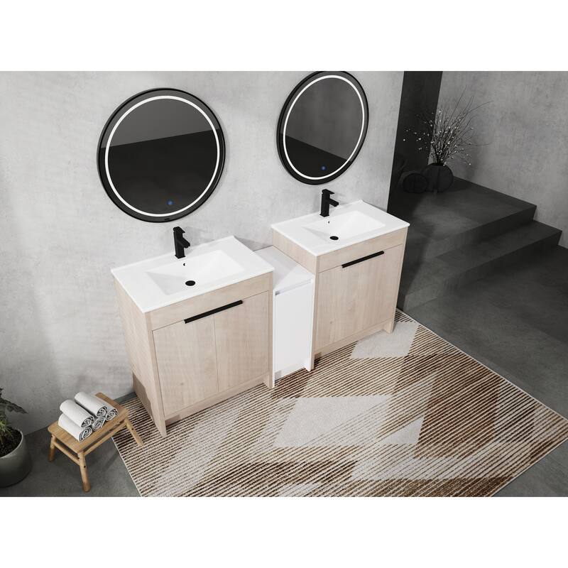 72" Freestanding Bathroom Vanity Set with Adjustable Storage Cabinets, Black Ceramic Sink