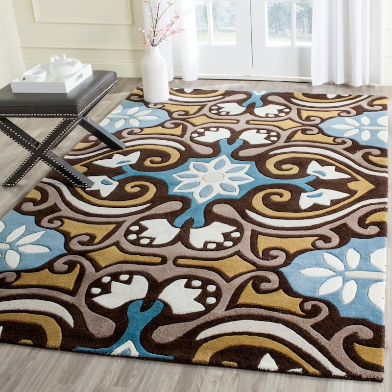 SAFAVIEH Handmade Wyndham Sigfrid Modern Wool Rug - 8'9" x 12' - Blue/Multi