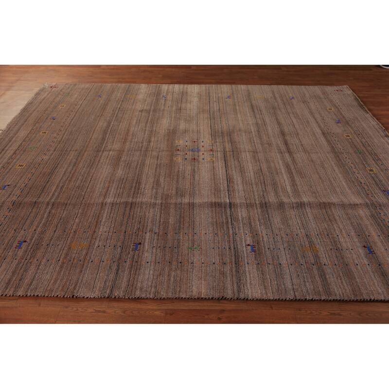Striped Gabbeh Oriental Area Rug Handmade Brown Wool Carpet - 8'0" x 9'9"