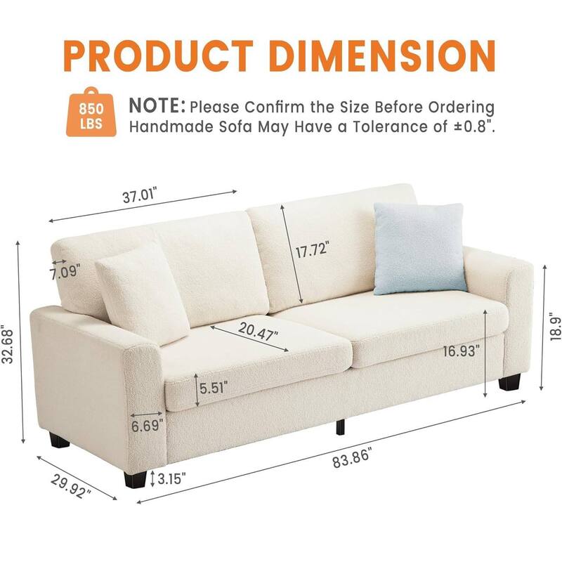 Modern Teddy Fleece Loveseat Sofa, 83" Cloud Couch for Living Room, Apartment, Office, Bedroom