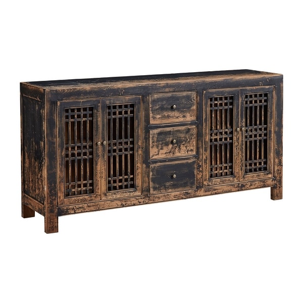 Norris 71-inch Antique Pine Sideboard with Lattice Doors, Rubbed Black. Opens flyout.