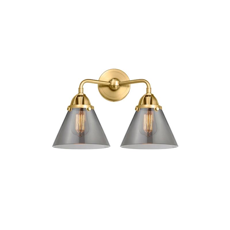 Innovations Lighting Nouveau 2 Cone - 2 Light 16" Bath Vanity Light - Satin Gold/Light Smoke