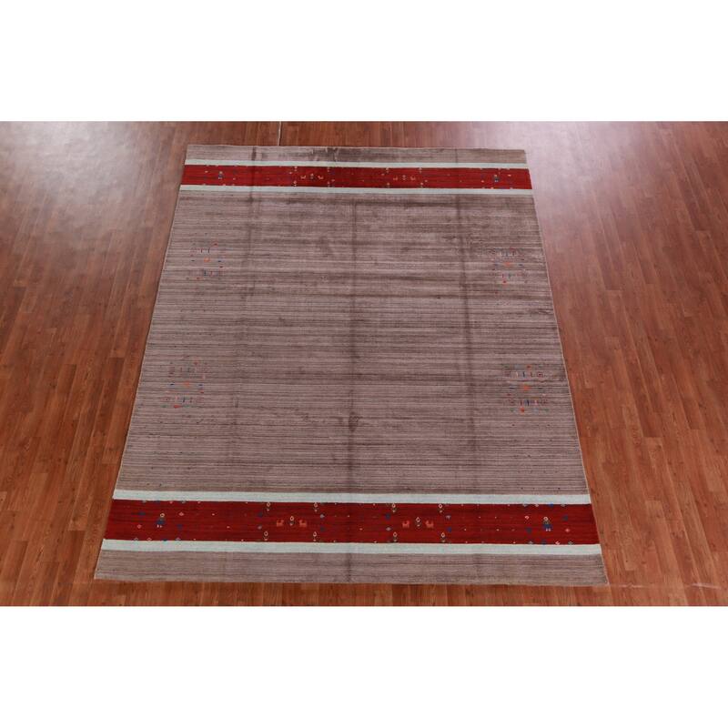 Hand Knotted Oriental 100% Wool Carpet Tribal Tribal Brown Gabbeh Area Rug - 9' 11'' X 7' 9''