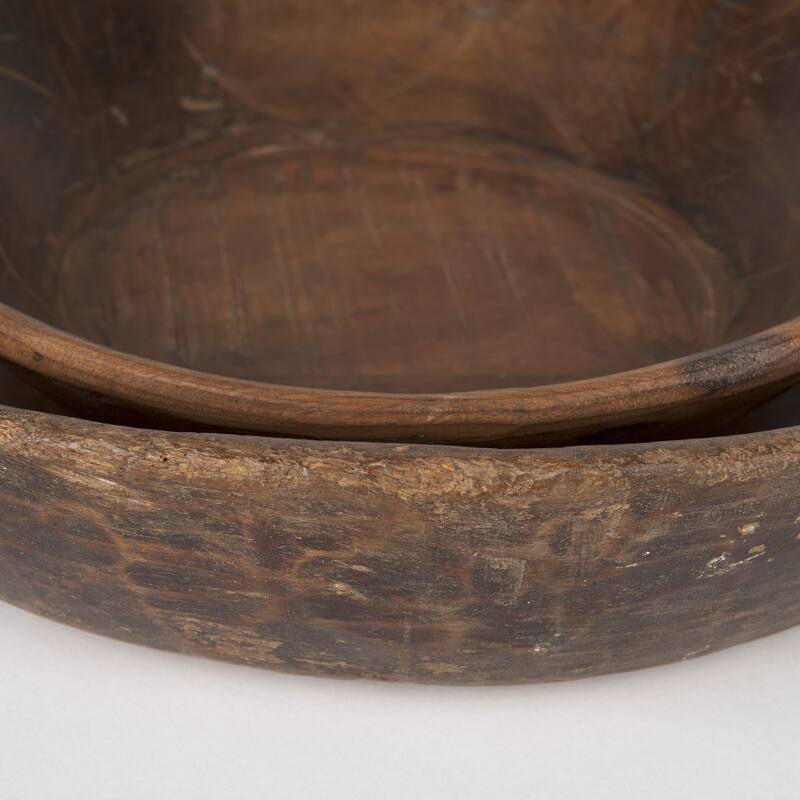 Nikita Set of 2 Large Black-Brown Reclaimed Wood Bowls - 20.0L x 20.0W x 5.0H