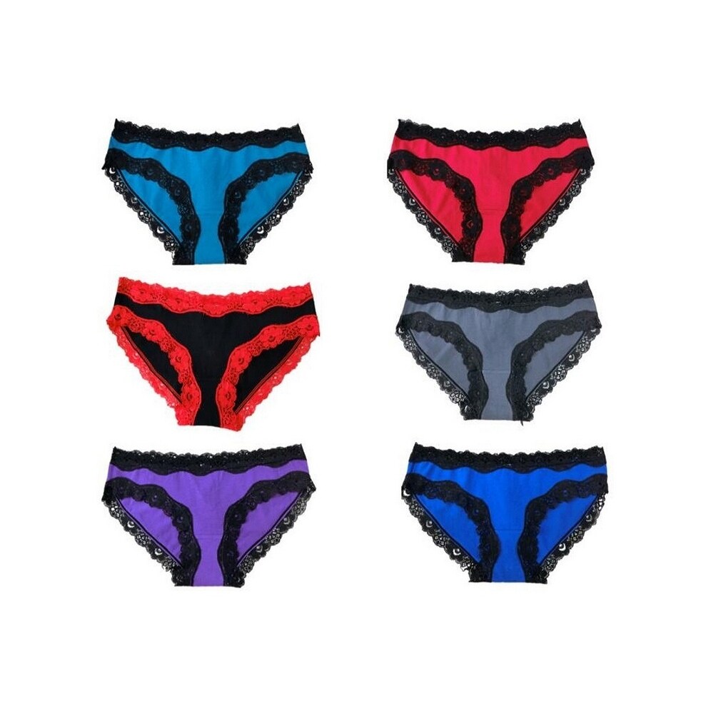 Womens Underwear Cotton Lace Trim Bikini Panties Pack